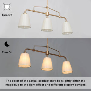 Modern Farmhouse Gold Bedroom Chandelier, 25 in. 3 - Light Kitchen Island Linear Pendant Light with Fabric Shade - Stu's Home Improvement Outlet