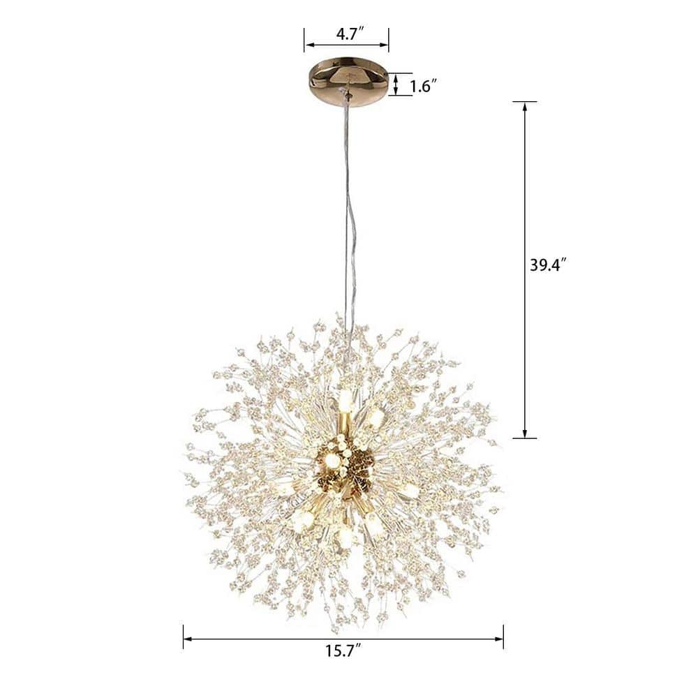 8 - Light 15.7 in. Dia Gold Dandelion Firework Chandelier Crystal Starburst Pendant Light - Stu's Home Improvement Outlet