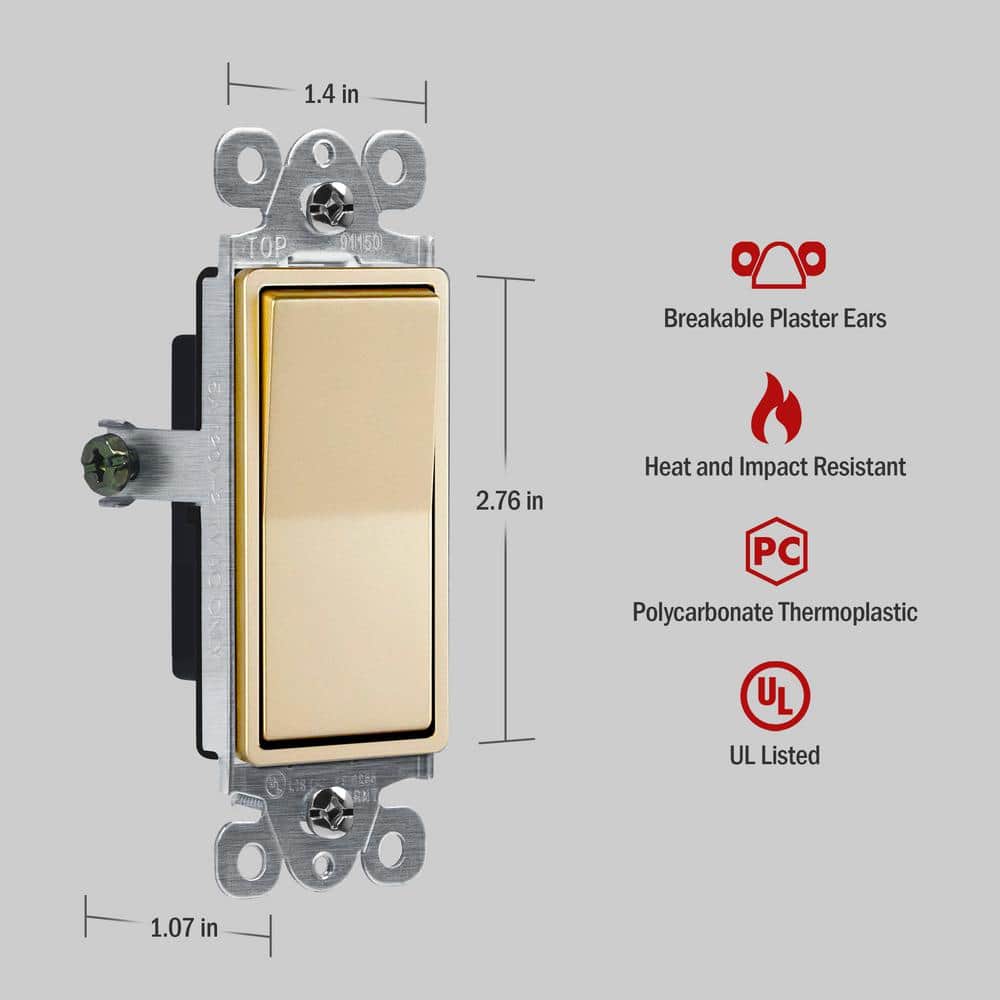 15 Amp, Single Pole, Decorator/Rocker Light SwitchGold (20 - Pack) - Stu's Home Improvement Outlet