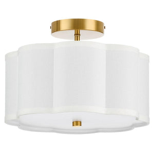 12.6 in. 3 - Light White LED Semi - Flush Mount Ceiling Light Fixture with Flower - Shaped Fabric Shade E26 Bases - Stu's Home Improvement Outlet