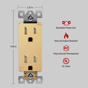 15 Amp Decorator Duplex Outlet Receptacle, Tamper Resistant, Gold (20 - Pack) - Stu's Home Improvement Outlet