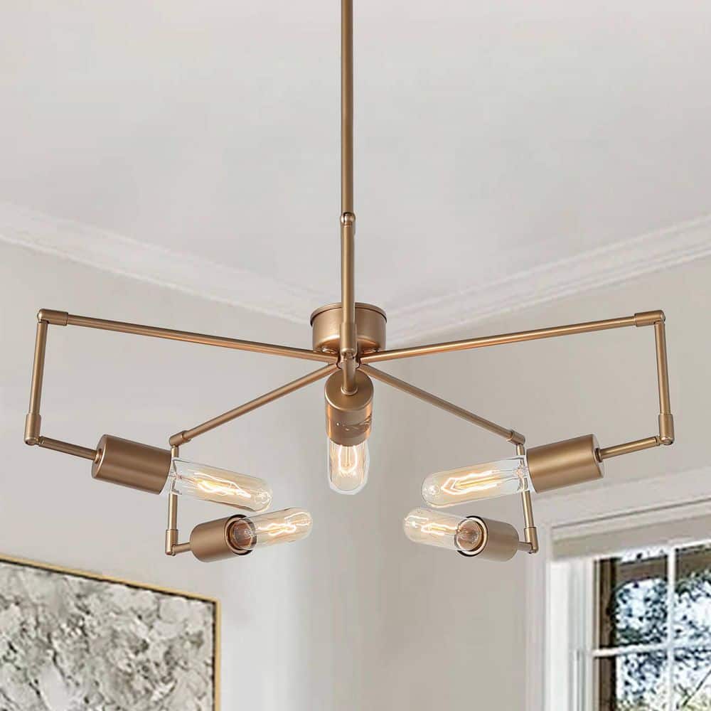 24 in. 5-Light Transitional Dining Room Chandelier, Gold Modern Sputnik Chandelier for Kitchen Island and Living Room