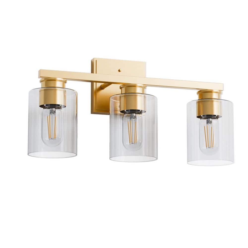 18 in. 3-Light Gold Vanity Light with Clear Glass Shades for Bathroom