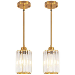 2 - Light Gold Modern Pendant Light with Crystal Glass Shades and Adjustable Height - Stu's Home Improvement Outlet