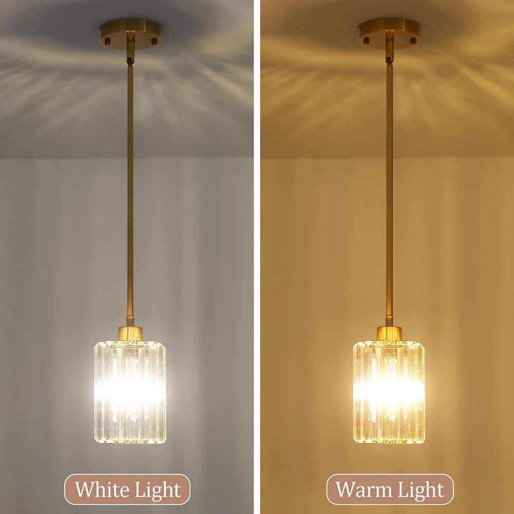 2 - Light Gold Modern Pendant Light with Crystal Glass Shades and Adjustable Height - Stu's Home Improvement Outlet