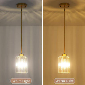 2 - Light Gold Modern Pendant Light with Crystal Glass Shades and Adjustable Height - Stu's Home Improvement Outlet
