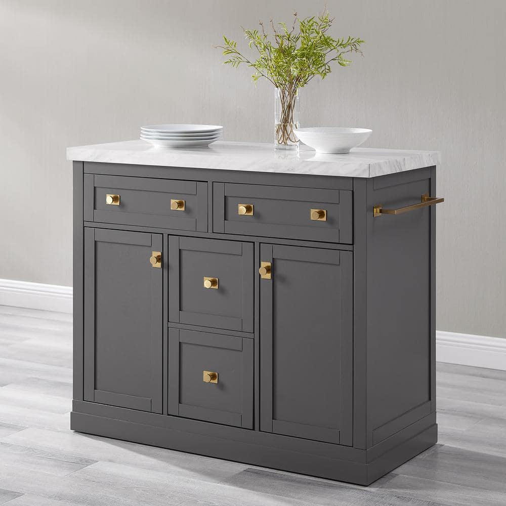 Claire Gray Faux Marble 42.13 in. Kitchen Island with Drawers