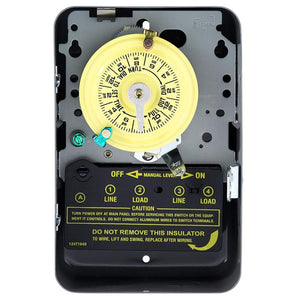 T100 Series 40 Amp 24 - Hour Indoor Mechanical Timer with Double Pole Single Throw Switching 240 VAC, Gray - Stu's Home Improvement Outlet