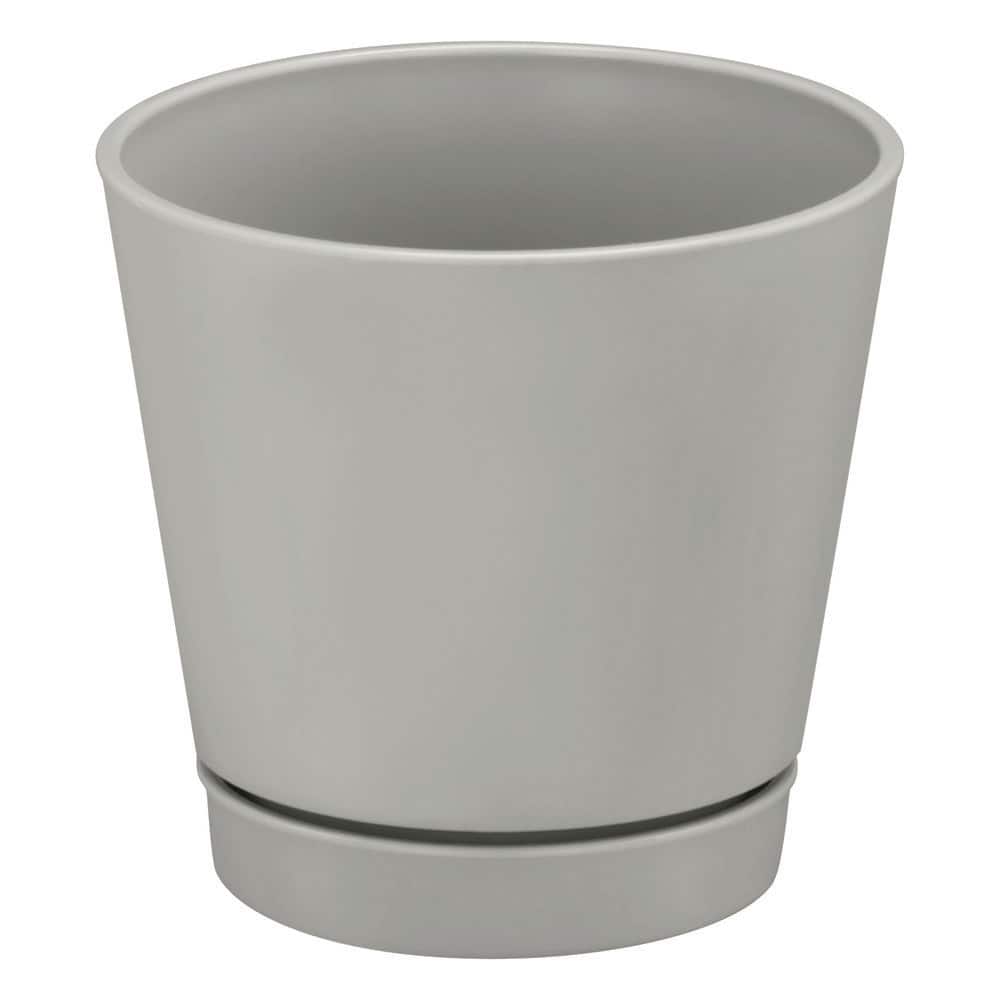 4.4 in. Piedmont Small Grey Plastic Planter (4.4 in. D x 4.2 in. H) with Drainage Hole and Attached Saucer
