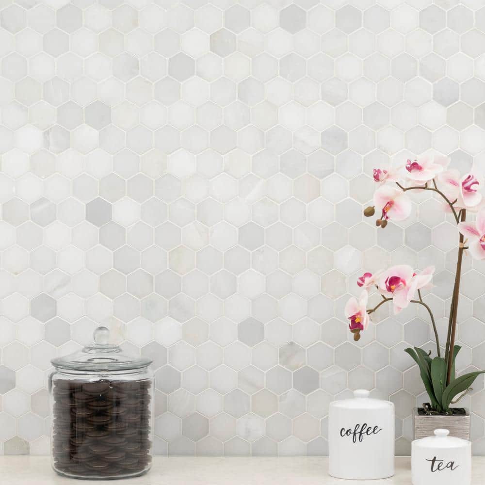 MSI Greecian White Hexagon 12 in. x 11.75 in. Polished Marble Mesh-Mounted Mosaic Floor and Wall Tile (9.8 sq. ft. / case)