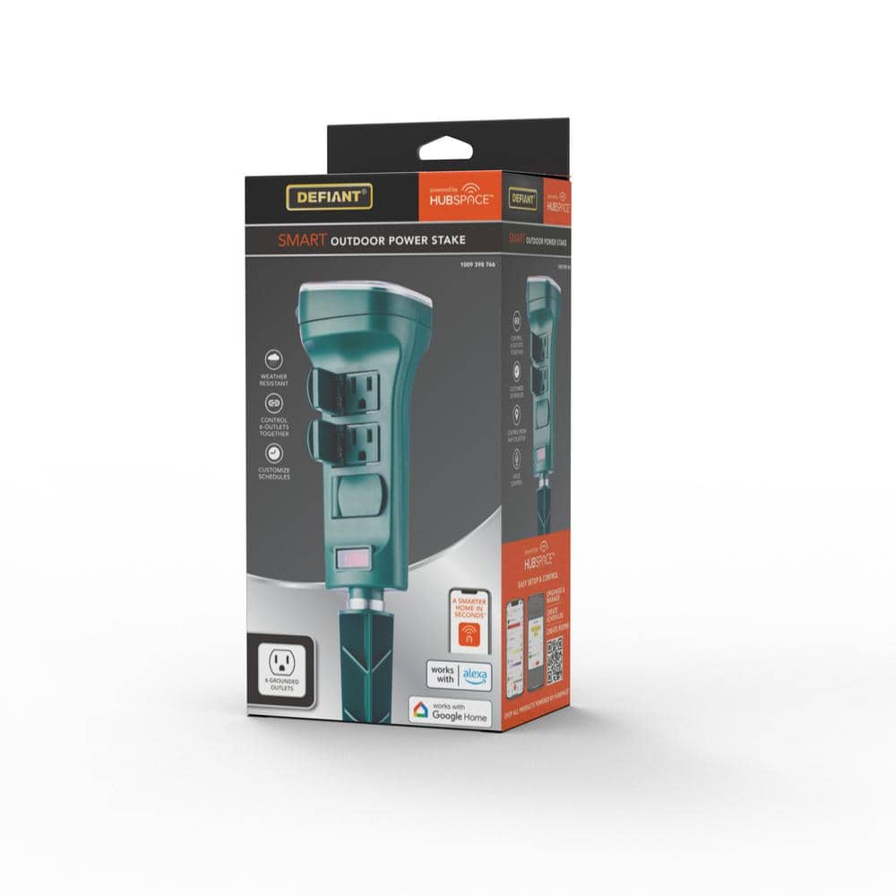 Smart Outdoor 4 ft. 6-Outlet Power Stake Timer Powered by Hubspace