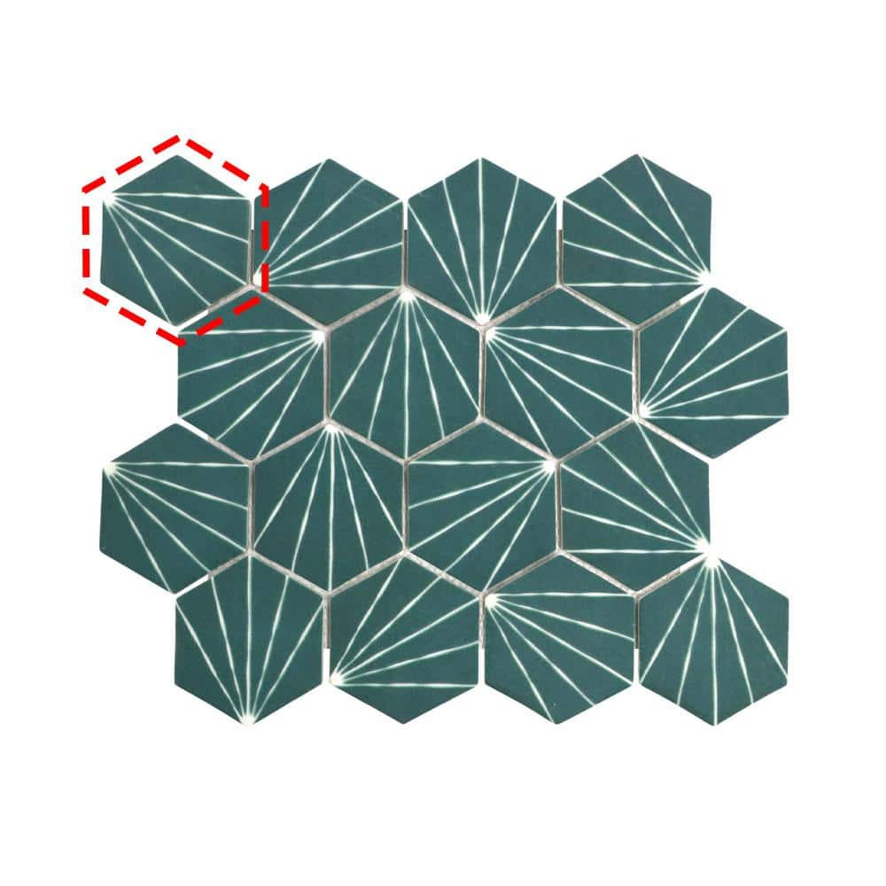 Art Deco Green Emerald Hexagon 6 in. x 6 in. Recycled Glass Matte Patterned Mosaic Floor and Wall Tile (0.25 sq.ft.) - Stu's Home Improvement Outlet