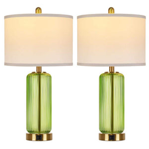 26'' Modern Green Glass Table Lamps Set of 2,3 - Way Dimmable Bedside Lamps with USB A+C Ports& Touch Control for Bedroom - Stu's Home Improvement Outlet