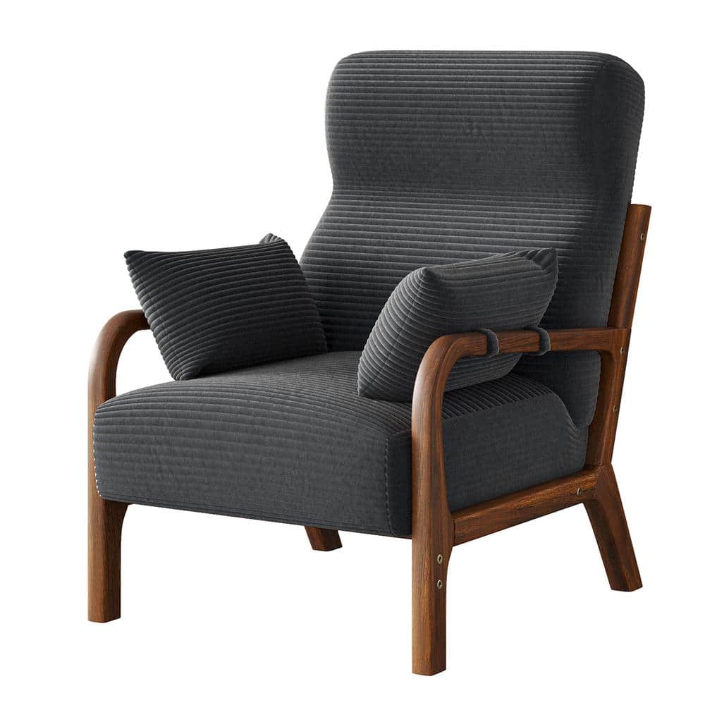 34.7 in. H Grey Upholstered Arm Chair Accent Chair with High Back and 2 - Armrest Pillow - Stu's Home Improvement Outlet