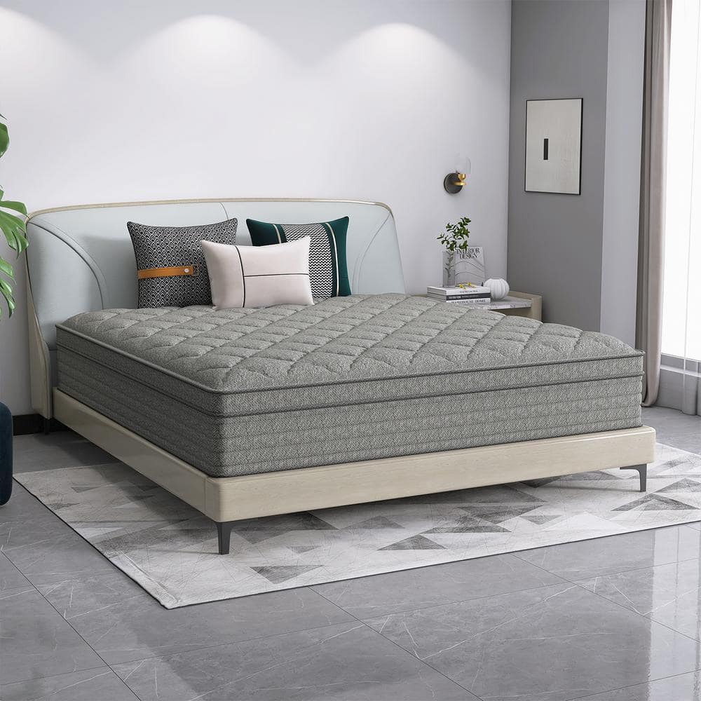 Grey Queen Medium Hybrid Euro Top Support and Breathable Cooling Gel Memory Foam 14 in. Bed - in - a - Box Mattress - Stu's Home Improvement Outlet