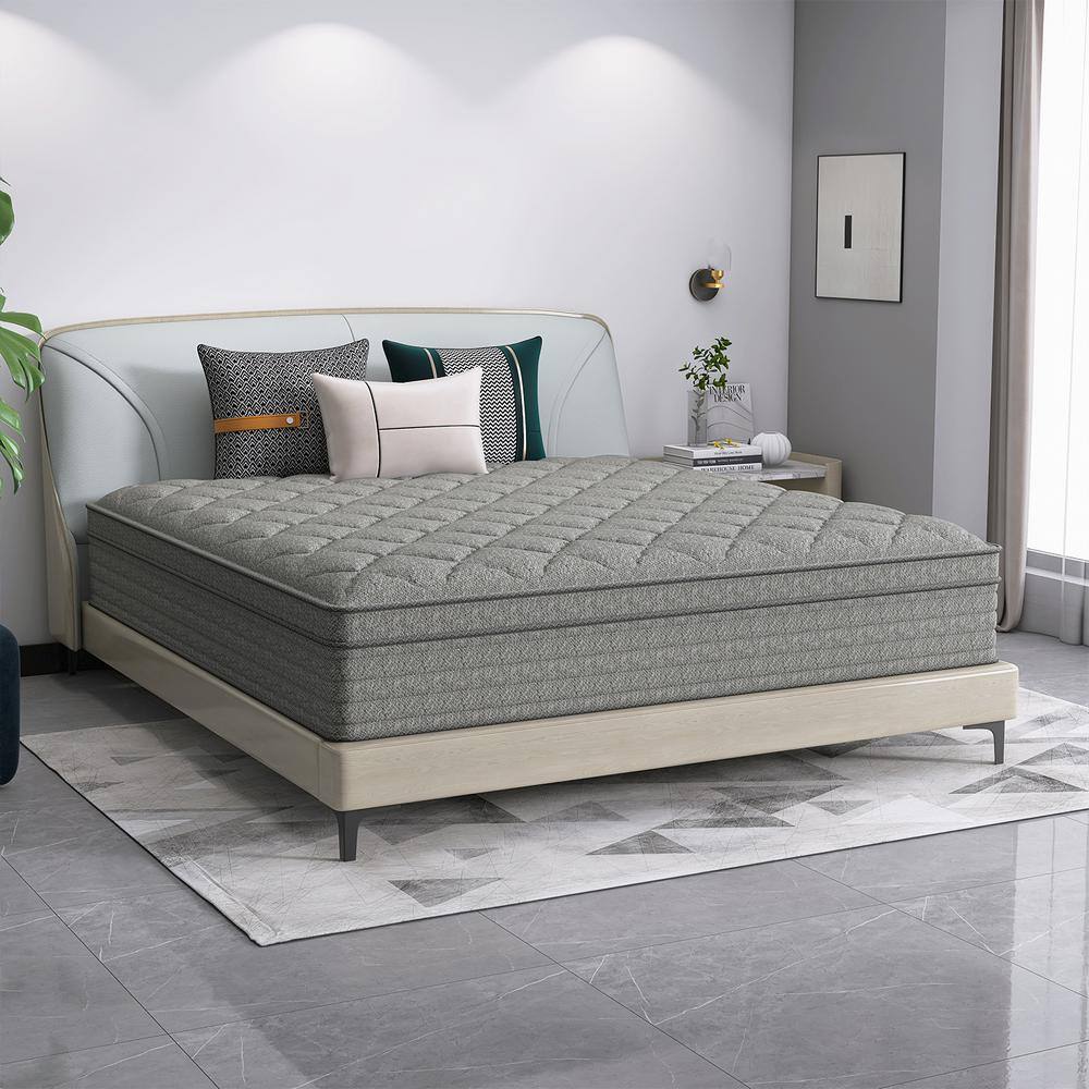 Grey Queen Medium Hybrid Euro Top Support and Breathable Cooling Gel Memory Foam 12 in. Bed - in - a - Box Mattress - Stu's Home Improvement Outlet