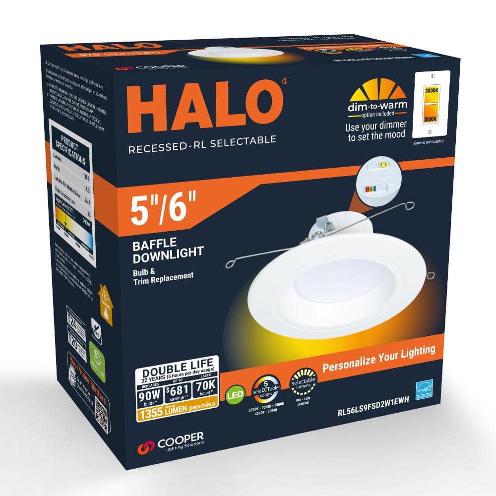 HALO RL56 Series 5/6 in. Recessed LED retrofit module Selectable CCT and Lumens, Integrated LED Matte White