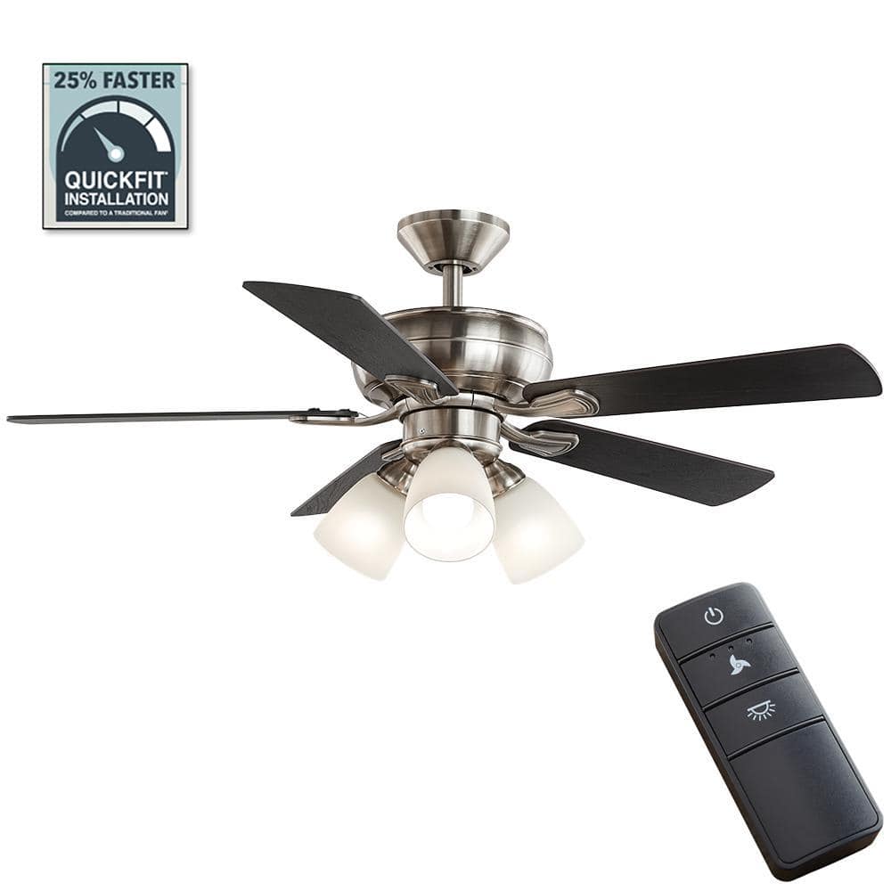 Riley 44 in. Indoor LED Brushed Nickel Ceiling Fan with Light Kit, 5 QuickInstall Reversible Blades and Remote Control - Stu's Home Improvement Outlet