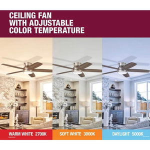 Mena 54 in. White Color Changing Integrated LED Indoor/Outdoor Brushed Nickel Ceiling Fan with Light Kit and Remote - Stu's Home Improvement Outlet