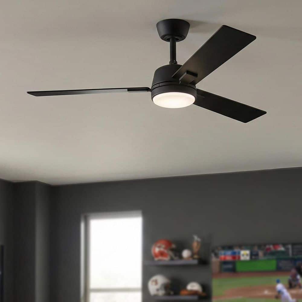 Hampton Bay Verano 52 in. Matte Black Downrod Standard Ceiling Fan with 3 - Blades, White Adjustable LED Light, DC Motor, and Remote - Stu's Home Improvement Outlet