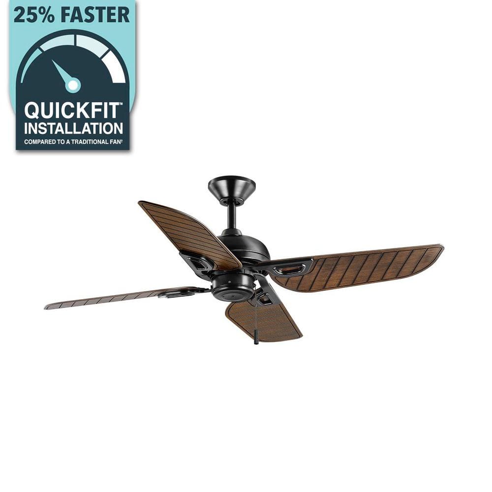 Halpert 52 in. Indoor/Outdoor Matte Black Wet Rated Downrod Ceiling Fan with 4 Weatherproof, ABS QuickInstall Blades