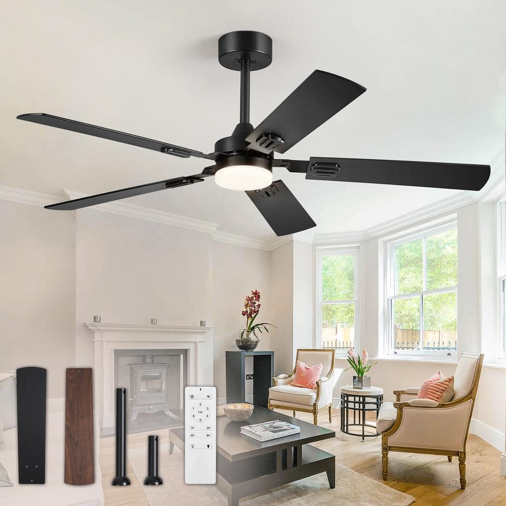 52 in. Indoor Black 3-Colors LED Ceiling Fan with Dual-Finish Blades (Black and Wanult) and Light Kit and Remote control