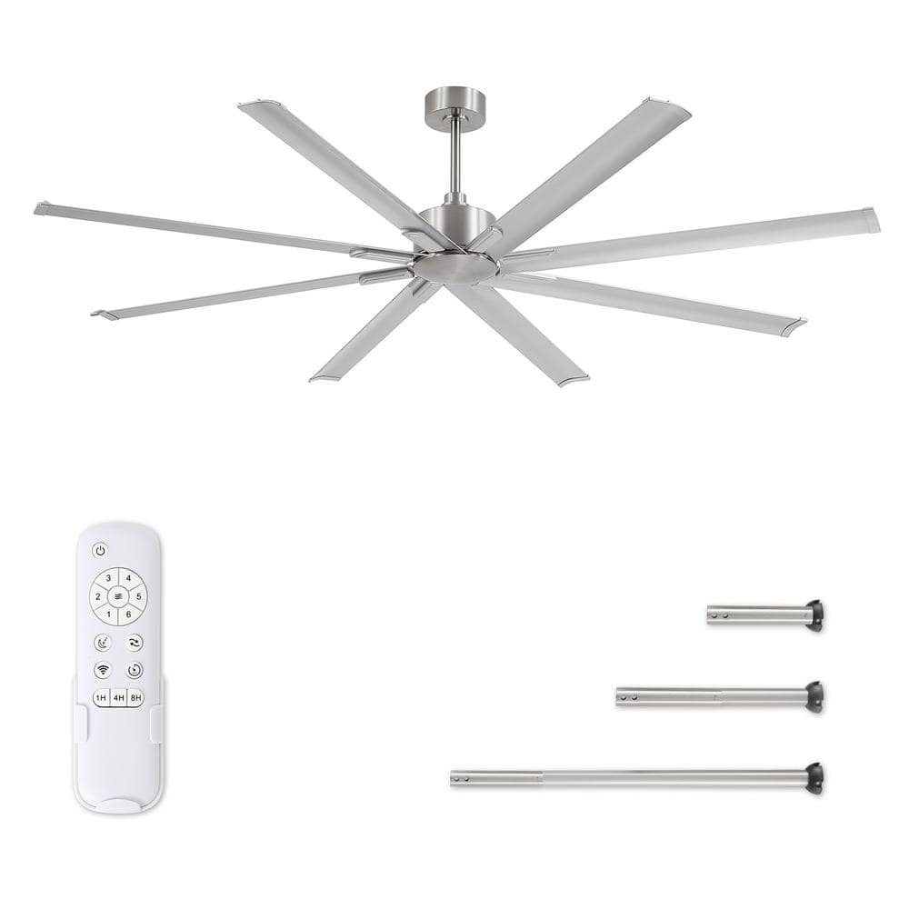 84 in. Indoor/Outdoor Brushed Nickel Industrial Ceiling Fan with 8 Aluminum Blades and Remote Control Included - Stu's Home Improvement Outlet