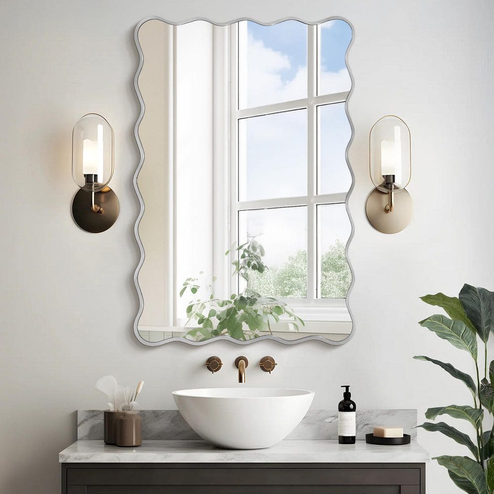 24 in. W x 36 in. H Rectangle Silver Aluminum Alloy Framed Wall Mirror Decorative Wall Mirror - Stu's Home Improvement Outlet
