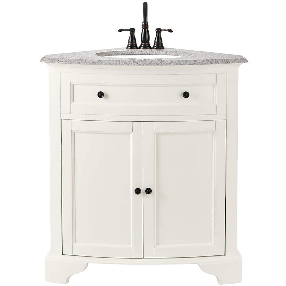 Hamilton 31 in. W x 23 in. D Corner Bath Vanity in Ivory with Granite Vanity Top in Grey