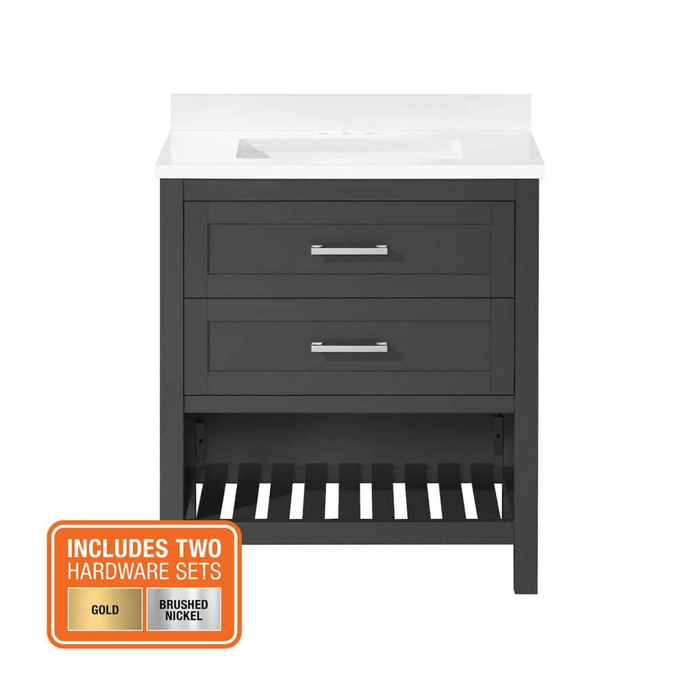 Autumn 30 in. Single Sink Gray Bath Vanity with White Engineered Stone Top (Assembled)