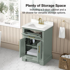 Doveton 24 in. Single Sink Sage Green Bath Vanity with White Engineered Stone Top (Assembled) - Stu's Home Improvement Outlet