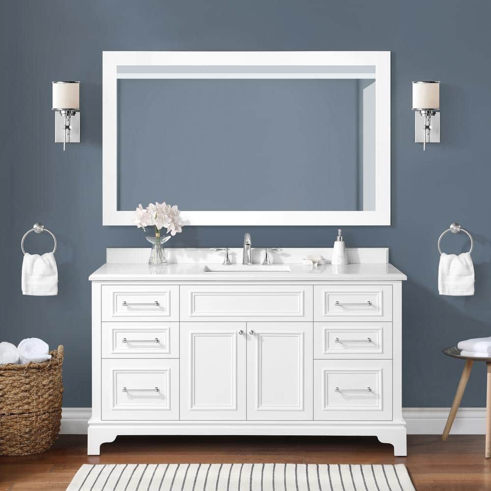 Mara 60 in. Single Sink White Bath Vanity with White Engineered Stone Top (Assembled) - Stu's Home Improvement Outlet