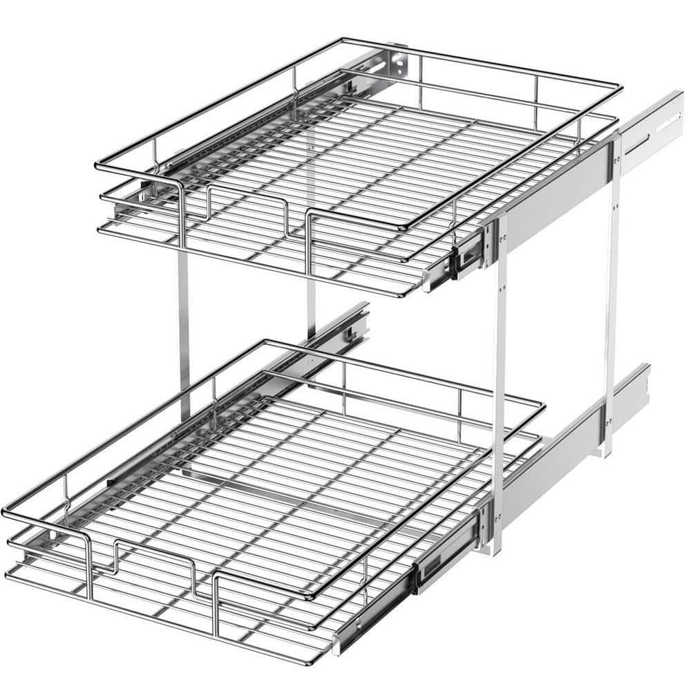 HOMLUX 2-Tier 14 in. W x 21 in. D Silver Metal Individual Pull Out Cabinet Organizer