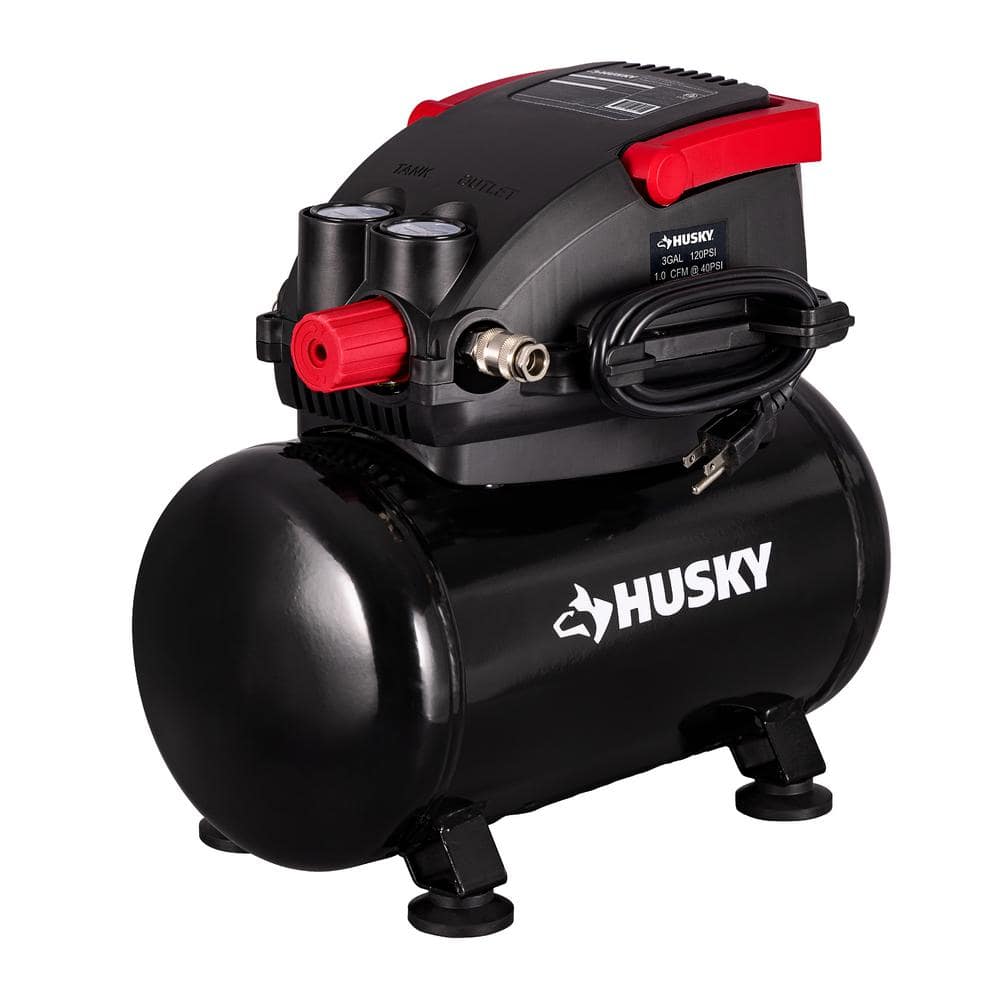 Husky 3 Gal. 120 PSI Portable Electric Oil-Free Light Duty Hotdog Air Compressor with Fold Down Handle and 1-Quick Coupler