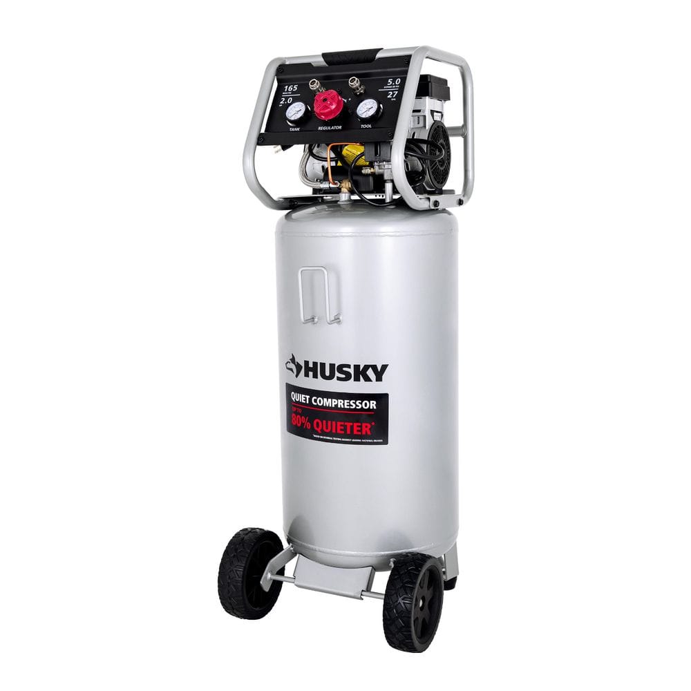 27 Gal. 165 PSI Vertical Electric Oil-Free Quiet Auto/Workshop Air Compressor with Dual Gauges and 2-Quick Couplers