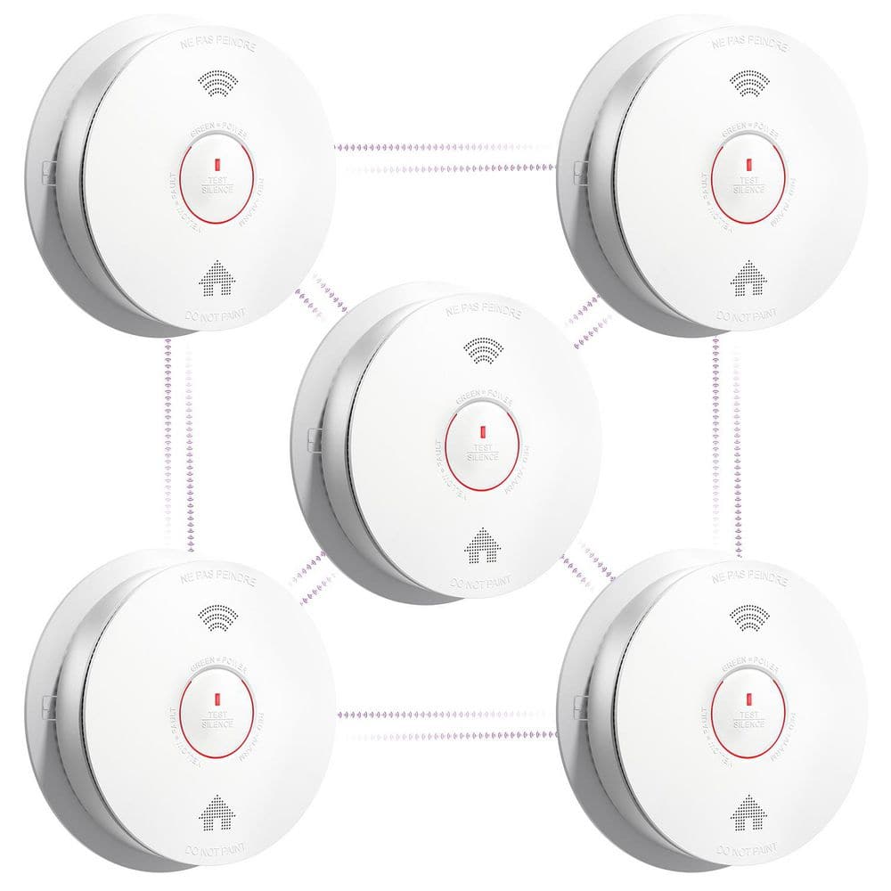 10-Year Battery Powered Wireless Interconnected Smoke and Carbon Monoxide Detector with Voice Alarm(5-Pack)