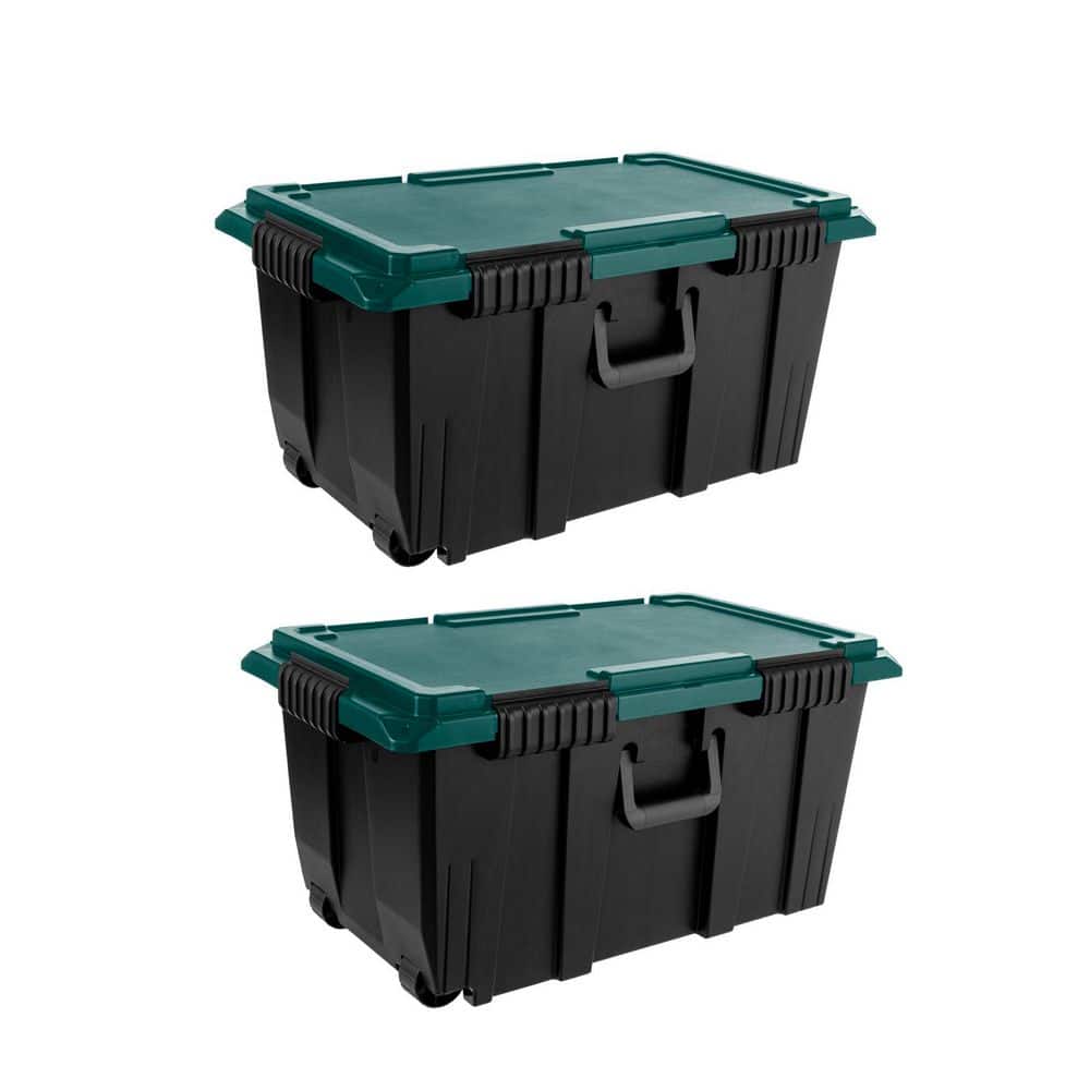 IRIS 20-gal. Remington Rolling Storage Footlocker, Black & Green (2 Pack)