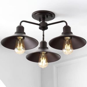 Calvin 18.5 in. 3 - Light Iron Industrial Farmhouse LED Oil Rubbed Bronze Semi - Flush Mount Ceiling Light - Stu's Home Improvement Outlet