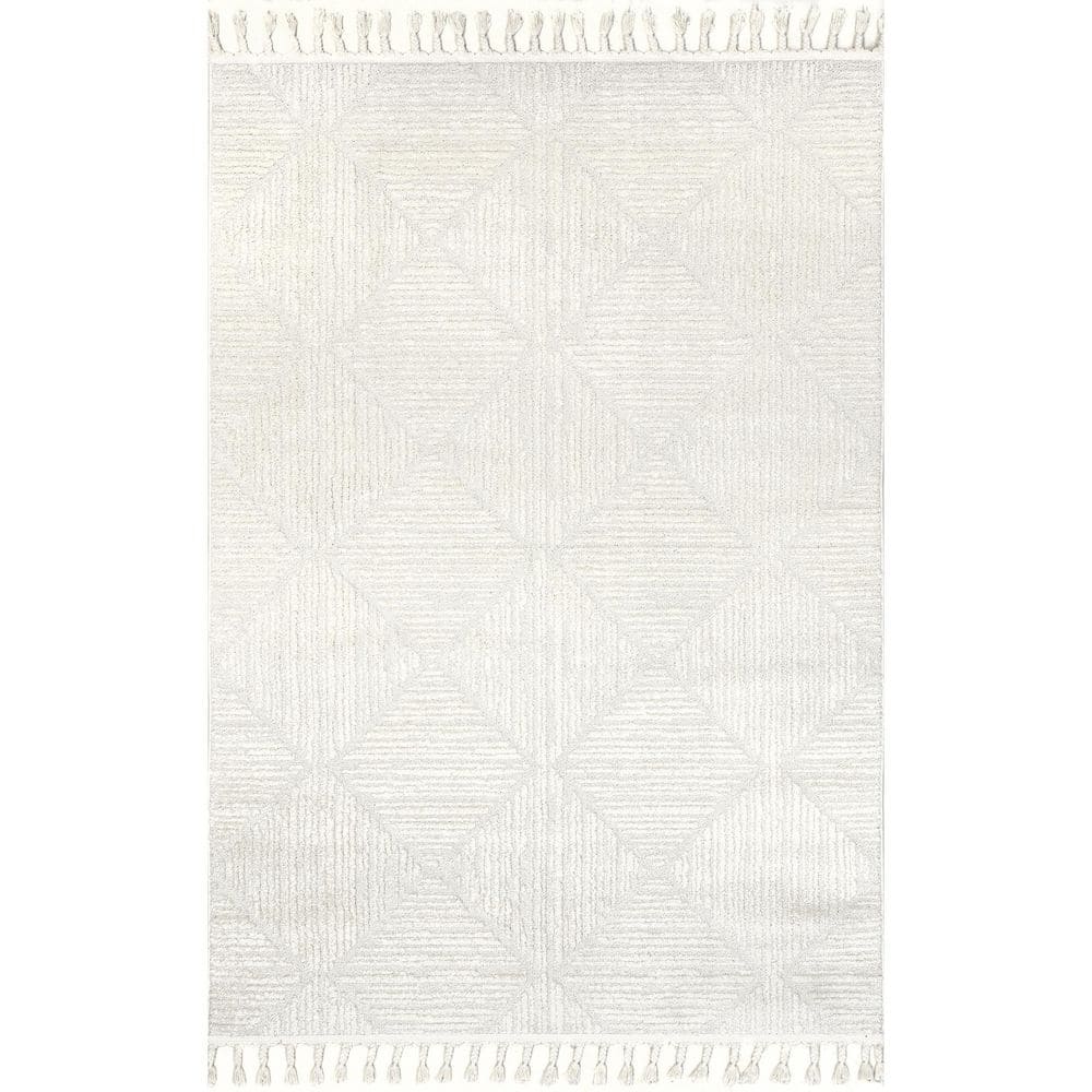 Kerry Textured Geometric Tasseled Beige 8 ft. x 10 ft. Area Rug