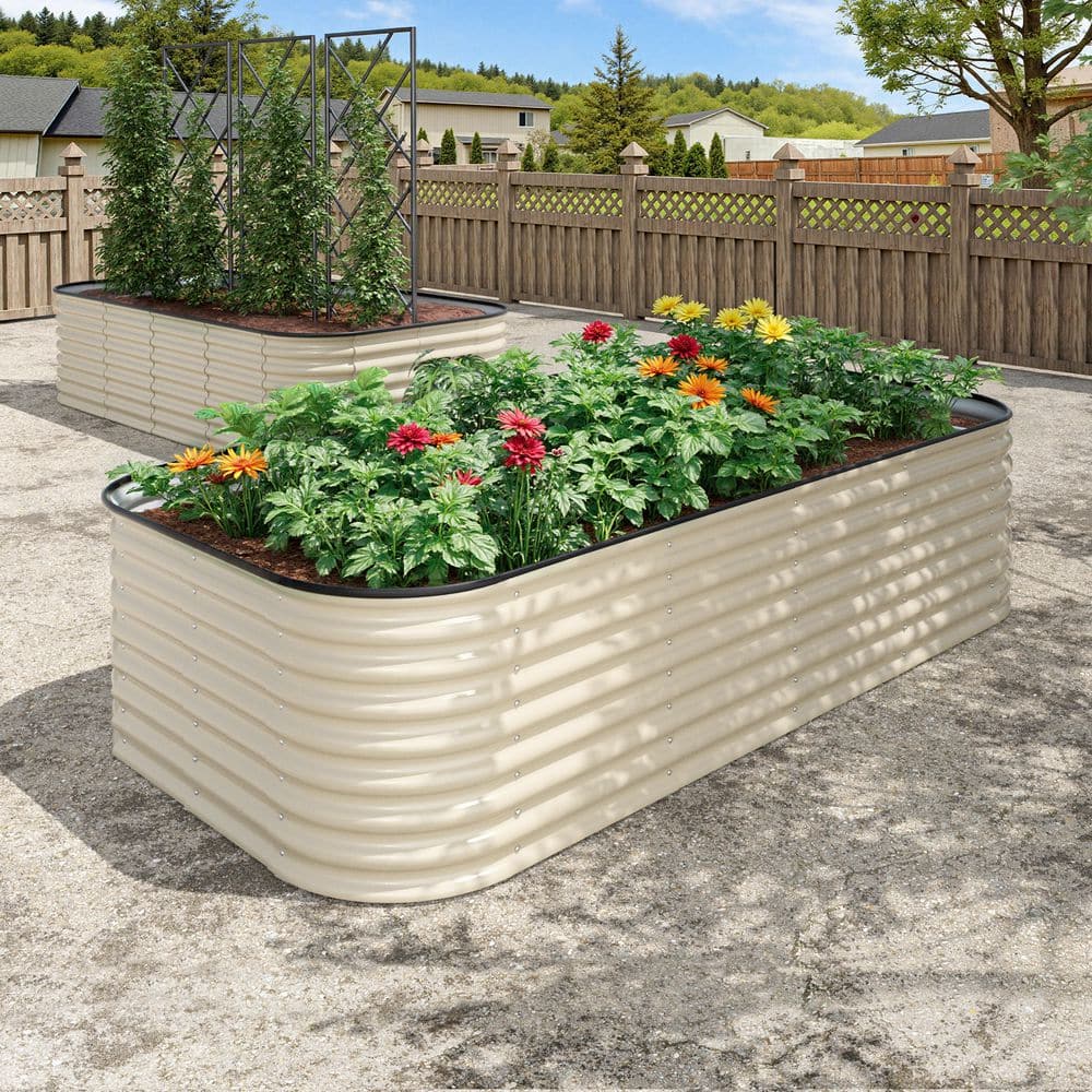 VEIKOUS Ivory White Galvanized Steel Raised Garden Bed Many-in-1 Planter Box Outdoor, 96 in. L x 48 in. W x 24 in. H