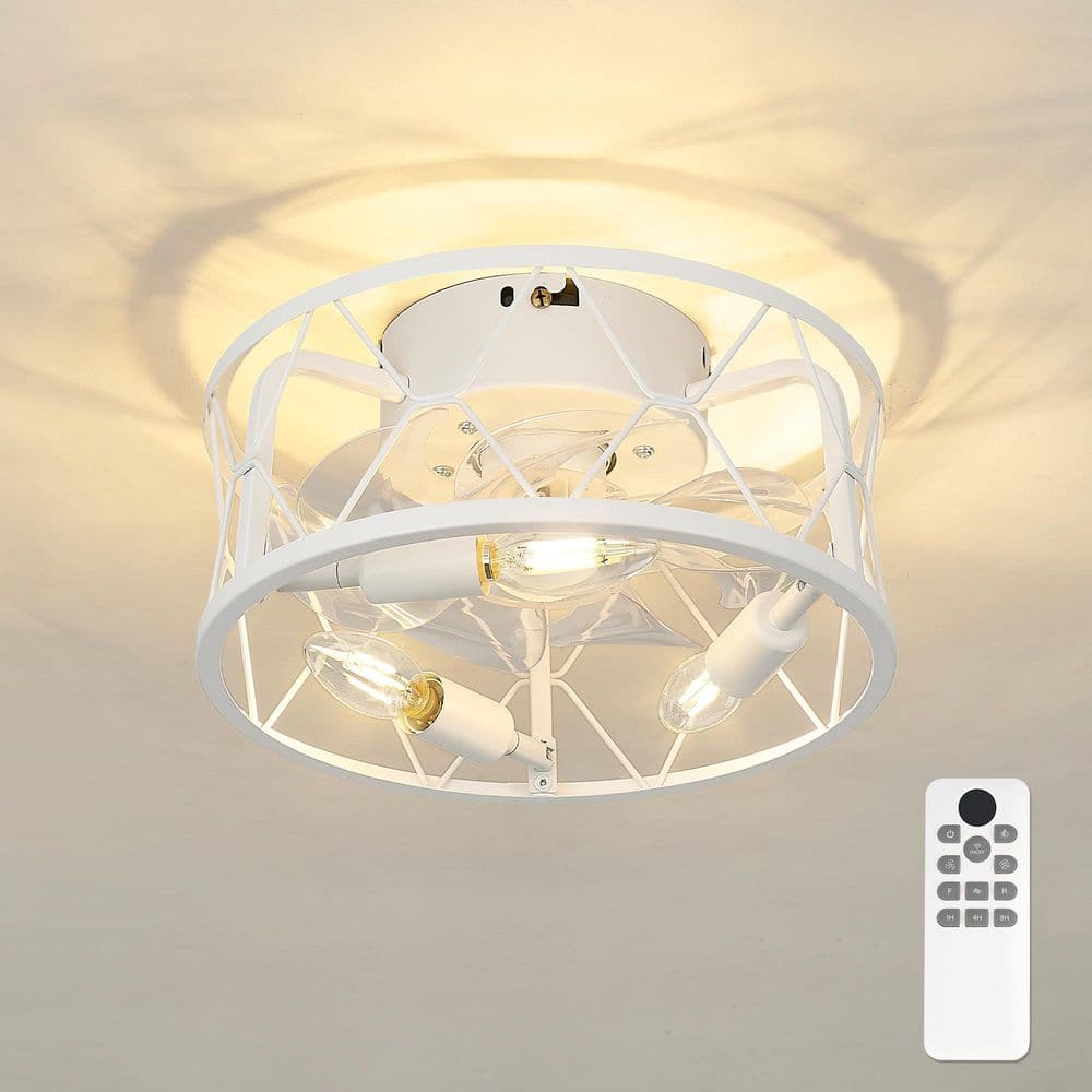 12 in. Indoor White 100 - 240 V Low Profile Mini Cage Ceiling Fan with Light - Stu's Home Improvement Outlet