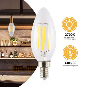 40 - Watt Equivalent C35 Non - Dimmable LED Edison Glass Bulbs w/ E12 Base, 80+ CRI, WW 2700K, 420 Lumens, Clear (Pack of 6) - Stu's Home Improvement Outlet