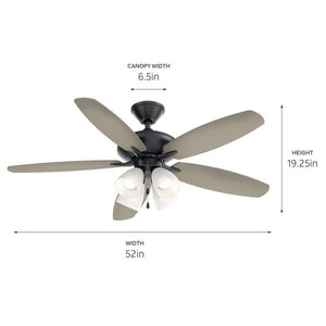 Renew Premier 52 in. Indoor Satin Black Dual Mount Ceiling Fan with LED Bulbs with Pull Chain - Stu's Home Improvement Outlet