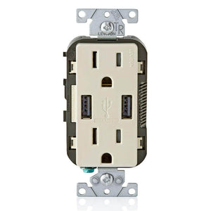 3.6A USB Dual Type A In - Wall Charger with 15 Amp Tamper - Resistant Outlets, Light Almond - Stu's Home Improvement Outlet