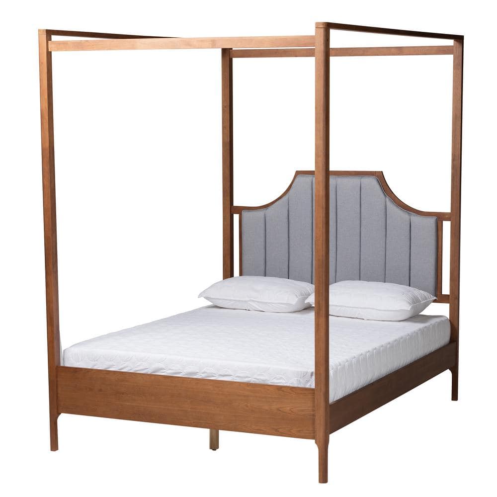 Dakota Brown Wood Frame Queen Size Canopy Platform Bed