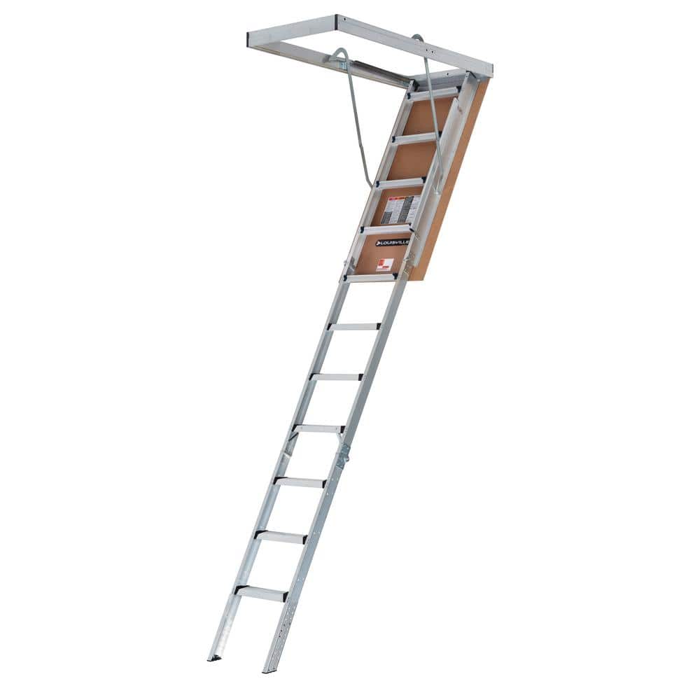 Louisville Ladder Aluminum 7 ft. 8 in. to 10 ft. 3 in. (Rough Opening: 22.5 in. x 54 in.) 375 lbs. Capacity Attic Ladder