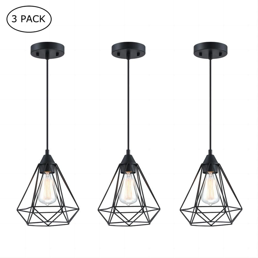 Alfa 1-Light Cage Mini Pendant Light with Matte Black Finish(3-pack)