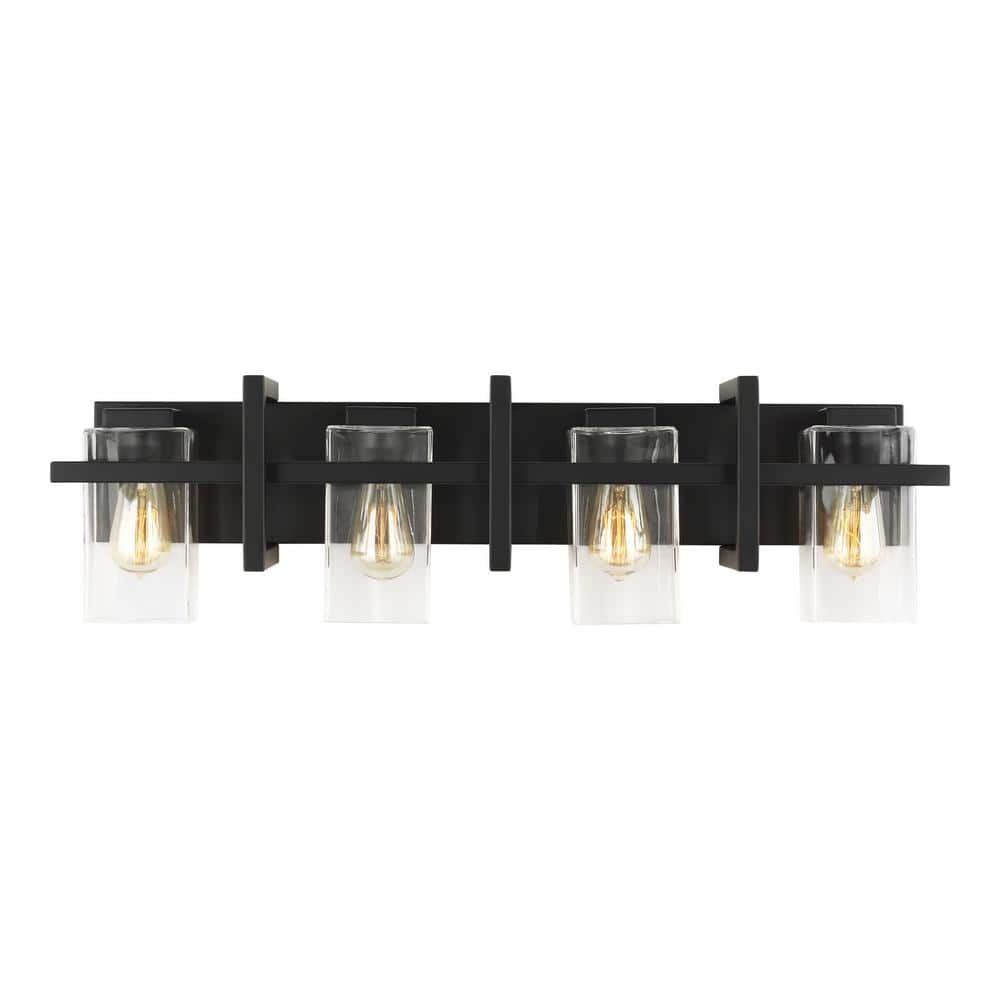 Mitte 33 in. 4 - Light Matte Black Industrial Transitional Bathroom Vanity Light with Clear Glass Shade Panels - Stu's Home Improvement Outlet