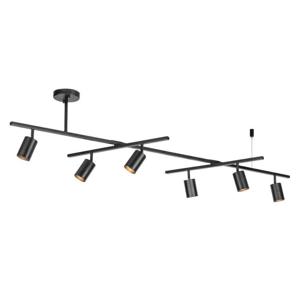 West 64 in. 6-Light Matte Black Track Lighting with 2 x Center Swivel Bars