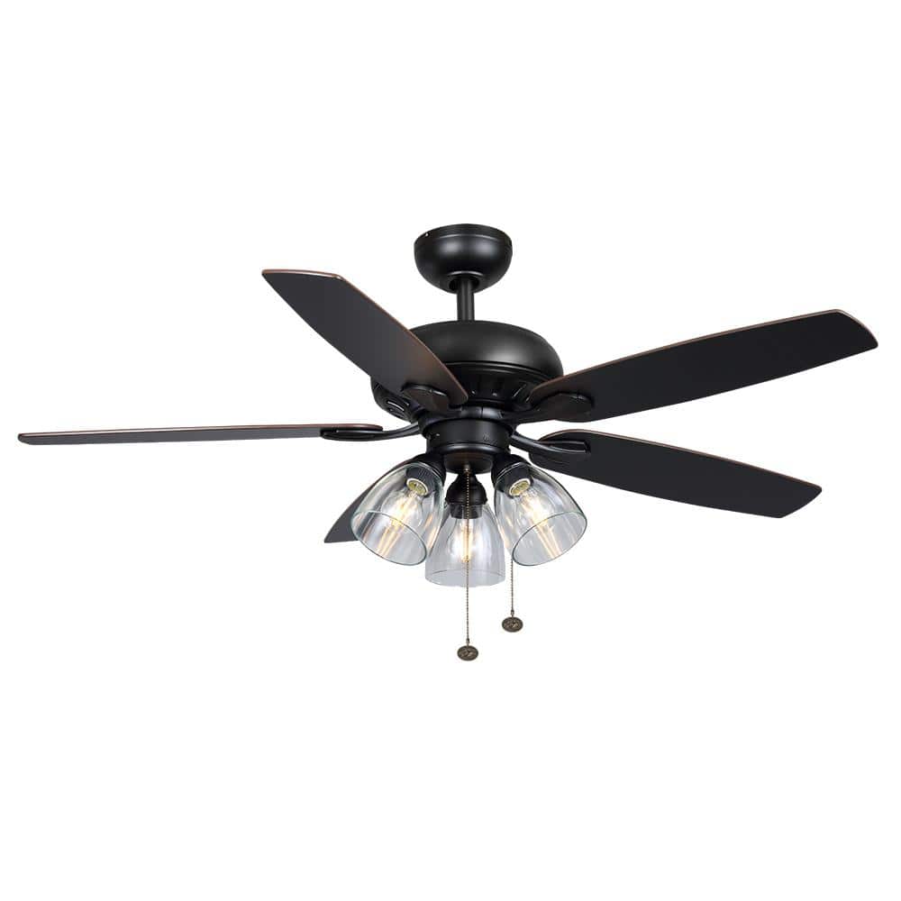 Rockport 52 in. Indoor LED Matte Black Ceiling Fan with Light Kit, Downrod, and 5 Reversible Blades